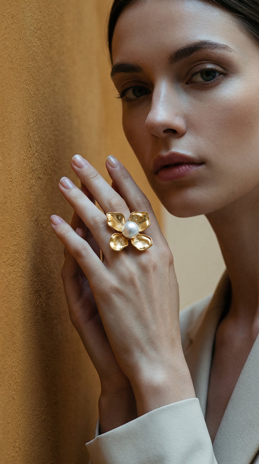AI product shot of Pearl Embrace Ring