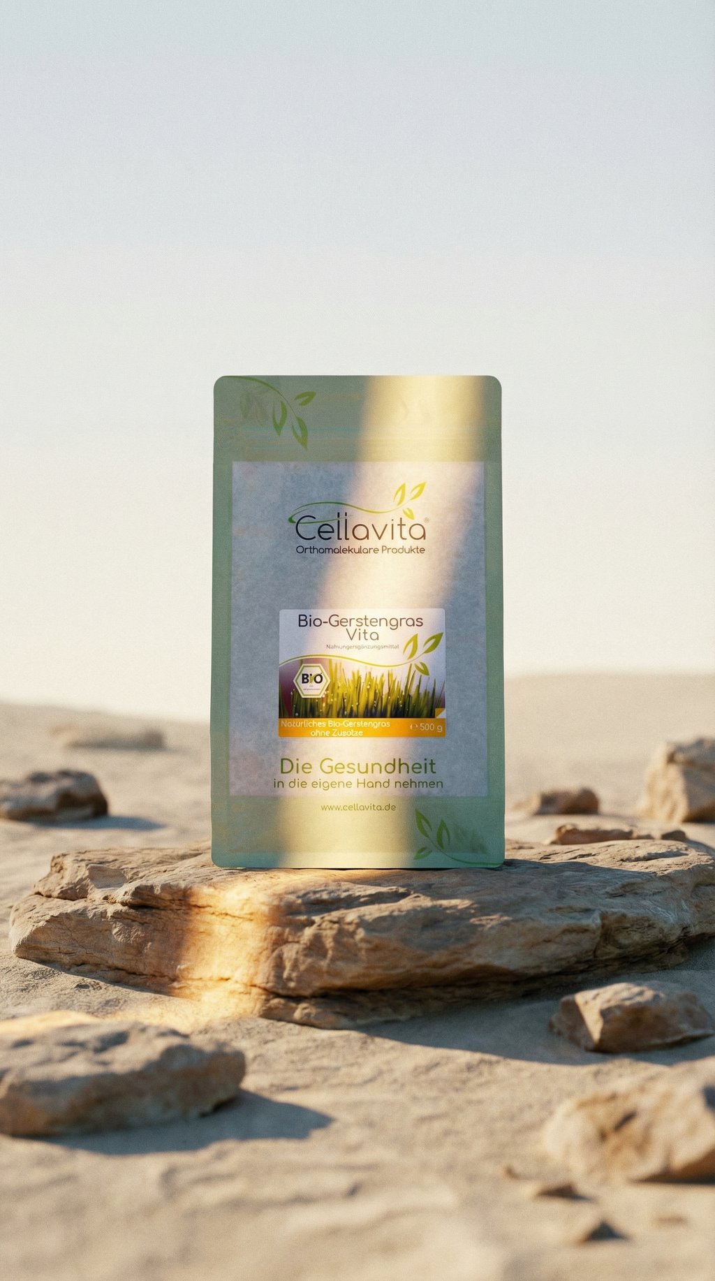 AI product shot of Gerstengras – Bio-Pulver für grüne Vitalstoffe