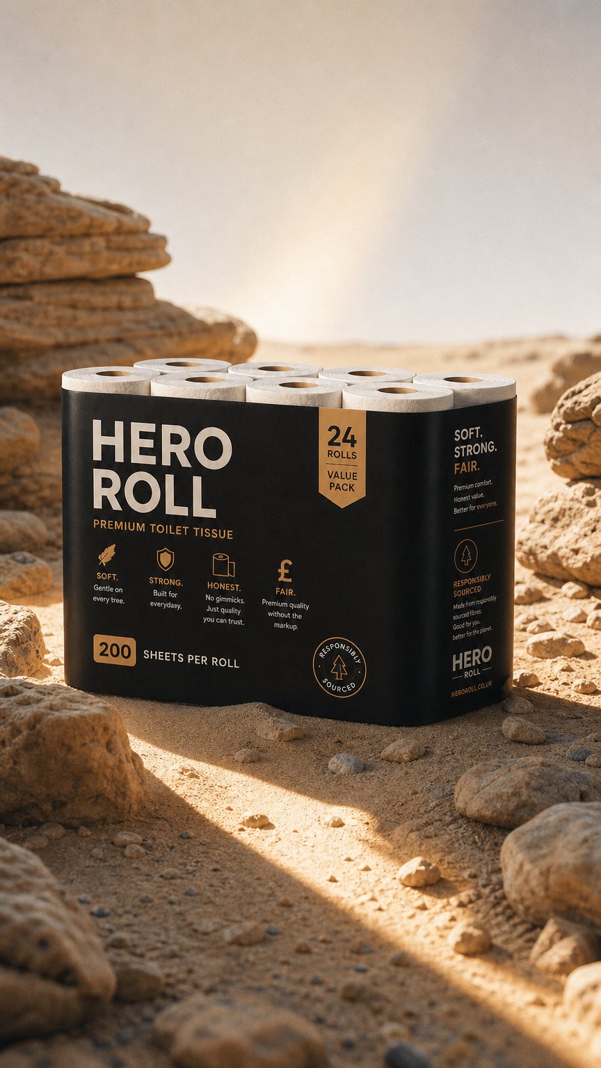 AI product shot of Hero Roll Premium Toilet Tissue