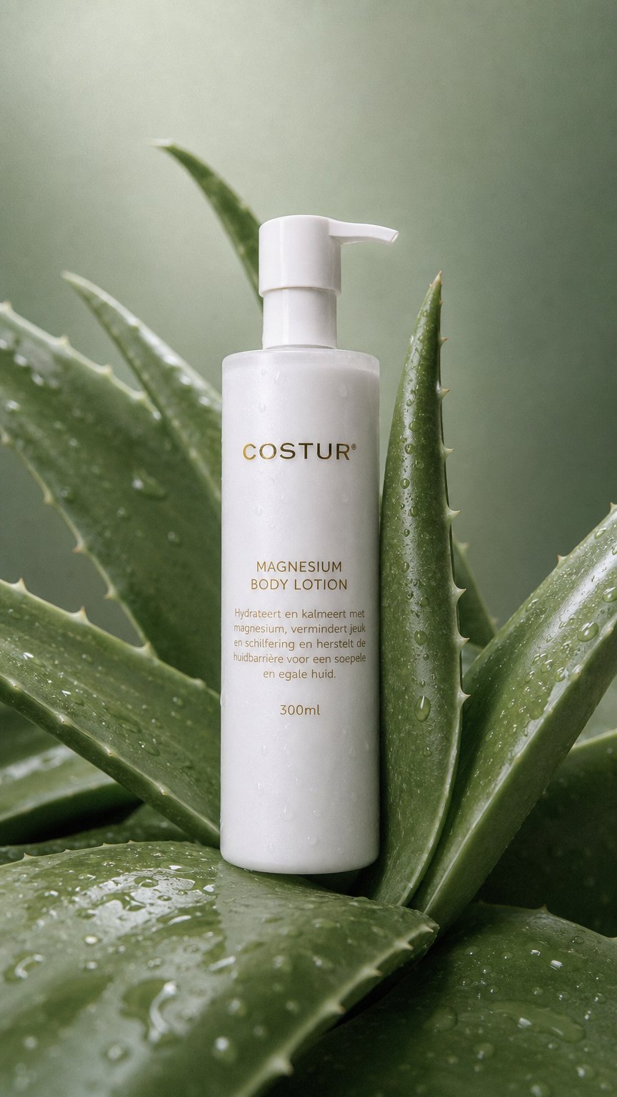 AI product shot of Magnesium Body Lotion - 300ml - Ontspant de huid door magnesium en zorgt voor zachte huidstructuur.