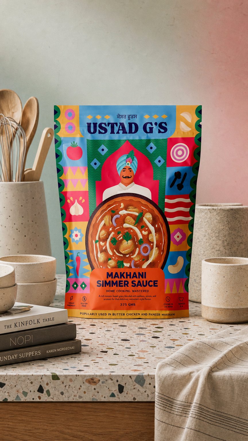 AI product shot of The Master's Makhani Simmer Sauce
