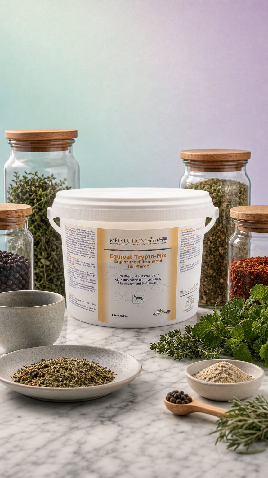 AI product shot of Equivet® Trypto-Mix - Für nervöse Pferde - 3000g