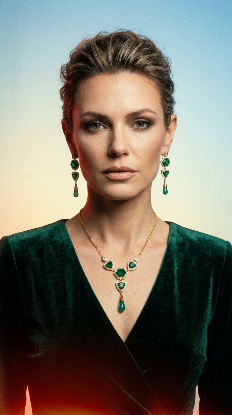 AI product shot of Timeless Radiance Green Onyx & CZ Earrings & Necklace Party Set