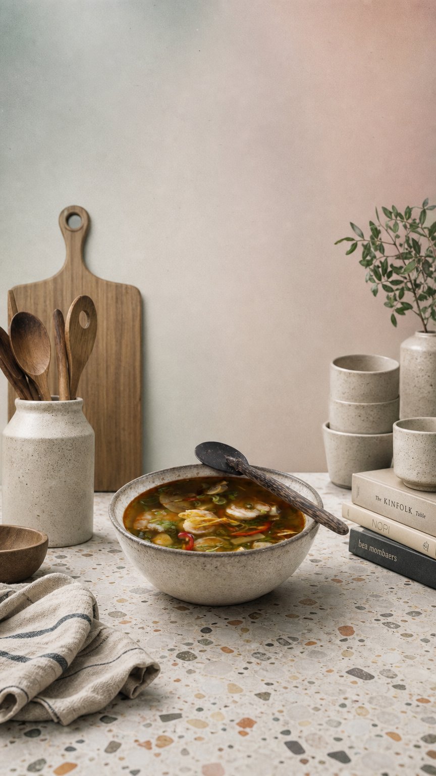 AI product shot of Tom Yum Goong opskrift