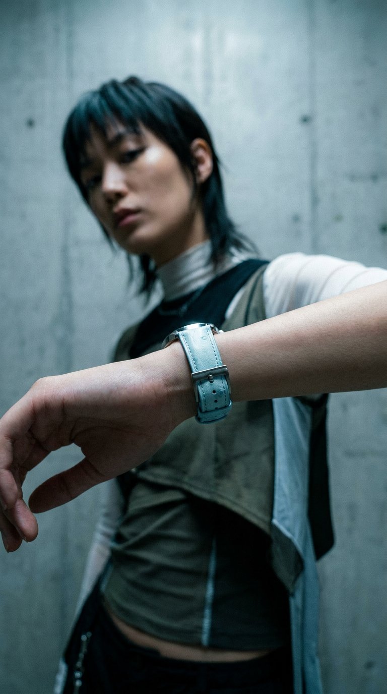 AI product shot of Premium Ostrich Leather Watch Strap with Quick Release Pin Buckle