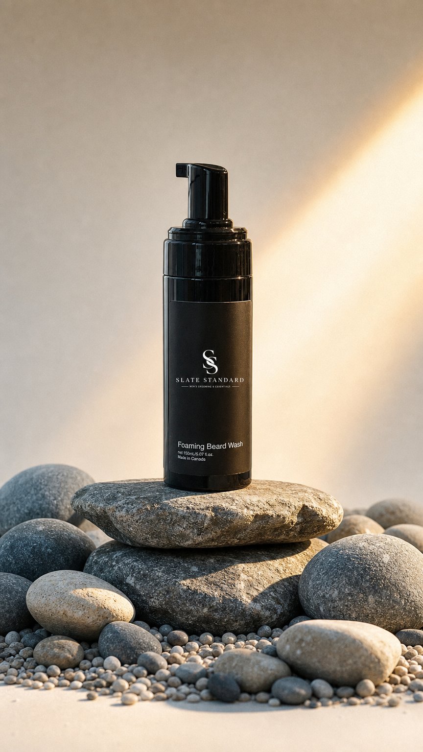 AI product shot of Slate Standard - Foaming Beard Cleanser