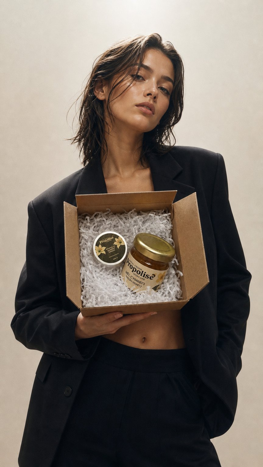 AI product shot of Honey Skincare gift set