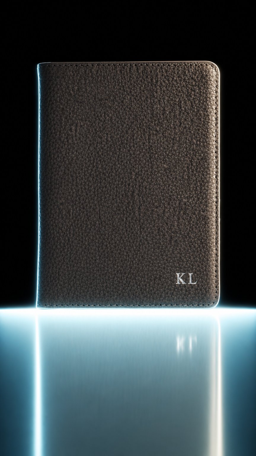 AI product shot of Grey Pebble Leather Personalized Passport Holder