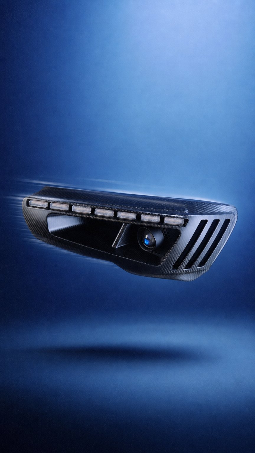AI product shot of Mitsubishi Evolution X APEX Dry Carbon Vented Headlight with Integrated Projector, DRL & Indicator
