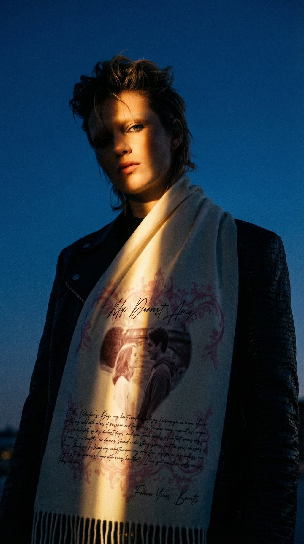 AI product shot of Love Letter Photo Scarf