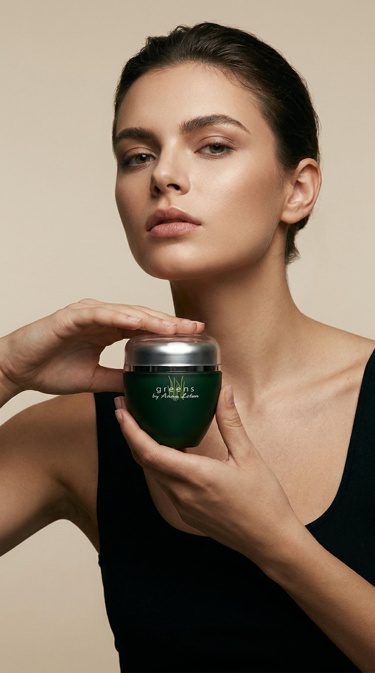 AI product shot of קרם עיניים גרינס. Anna Lotan greens tender eye conour balm 30ml