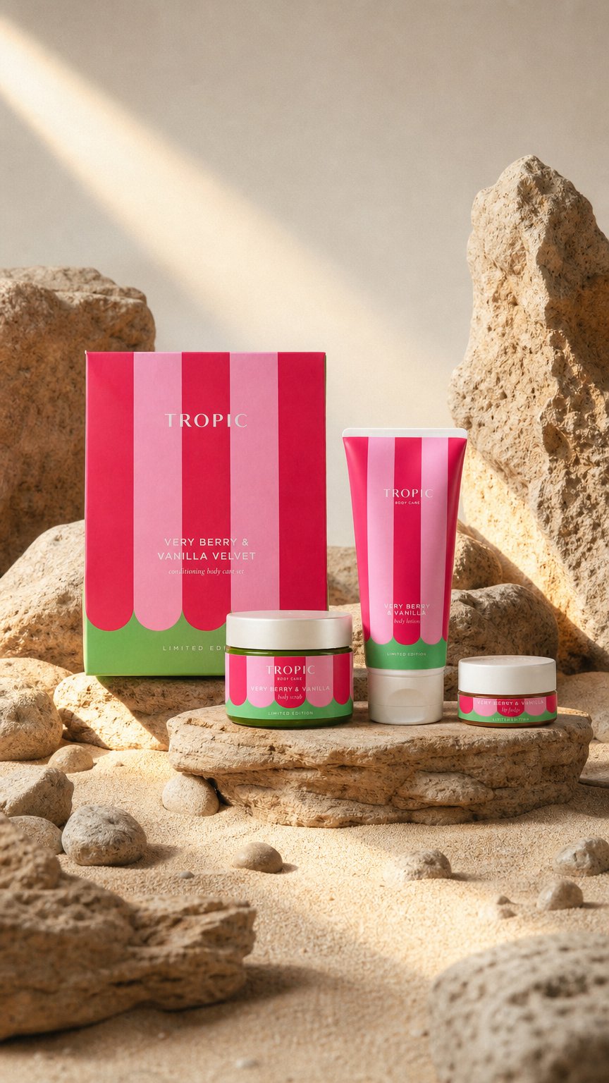 AI product shot of Very Berry & Vanilla Body Set