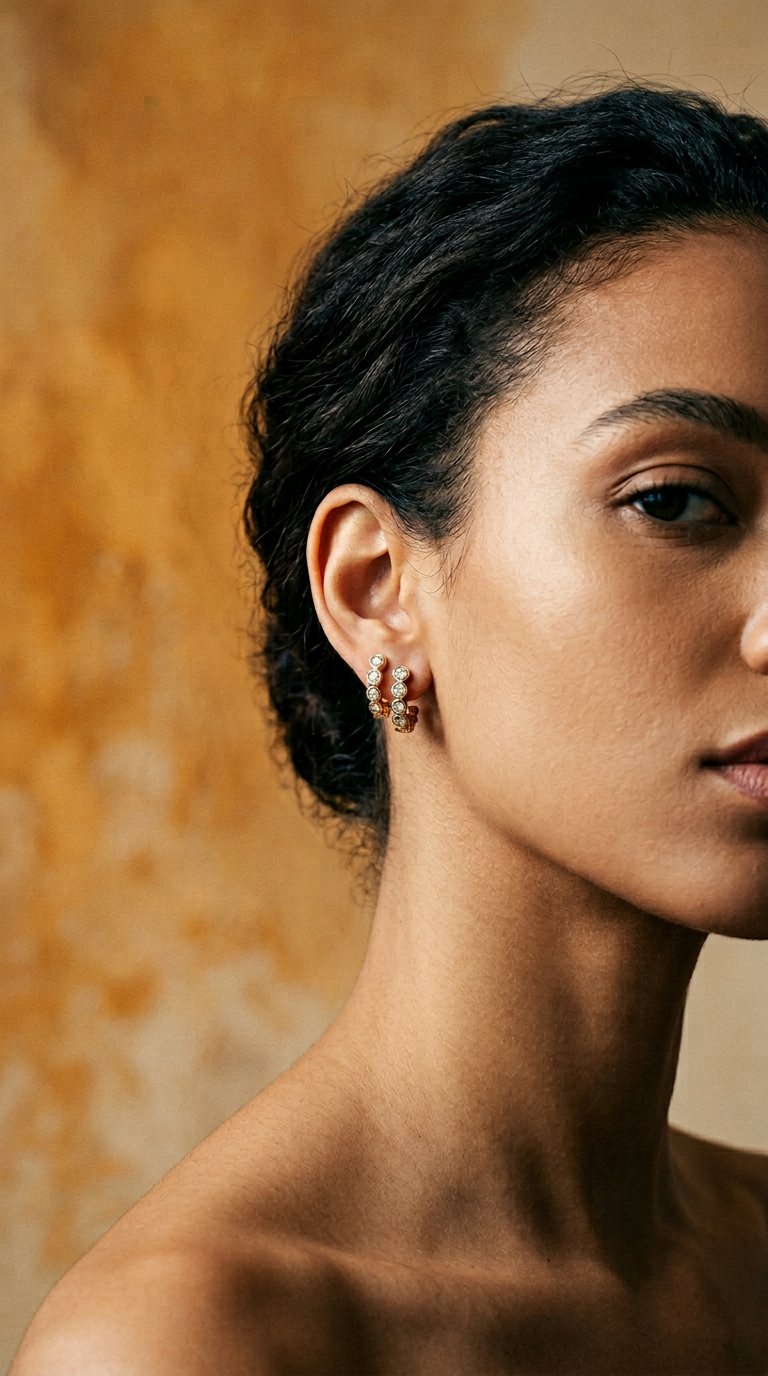 AI product shot of Row of Growing Diamond Bubbles - On Ears