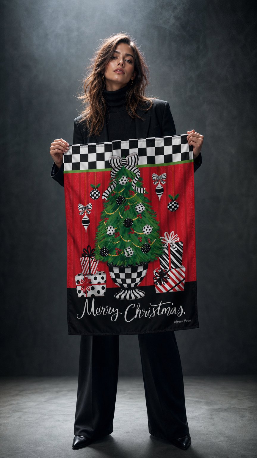 AI product shot of Festive Potted Christmas Tree Garden Flag