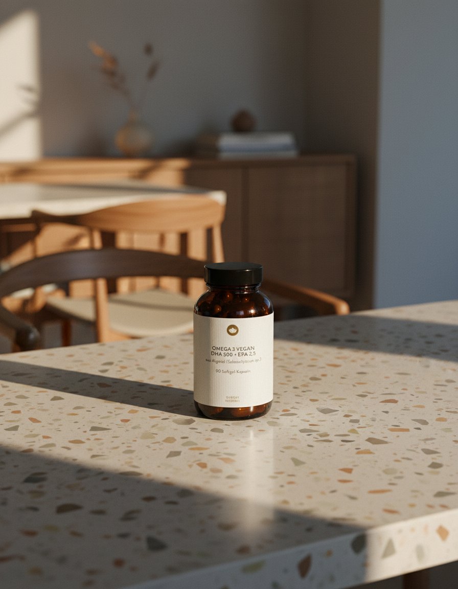 AI product shot of Omega 3 DHA Kapseln Vegan