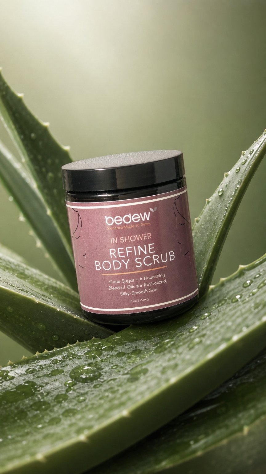 AI product shot of Refine Body Scrub – Gentle Natural Exfoliant
