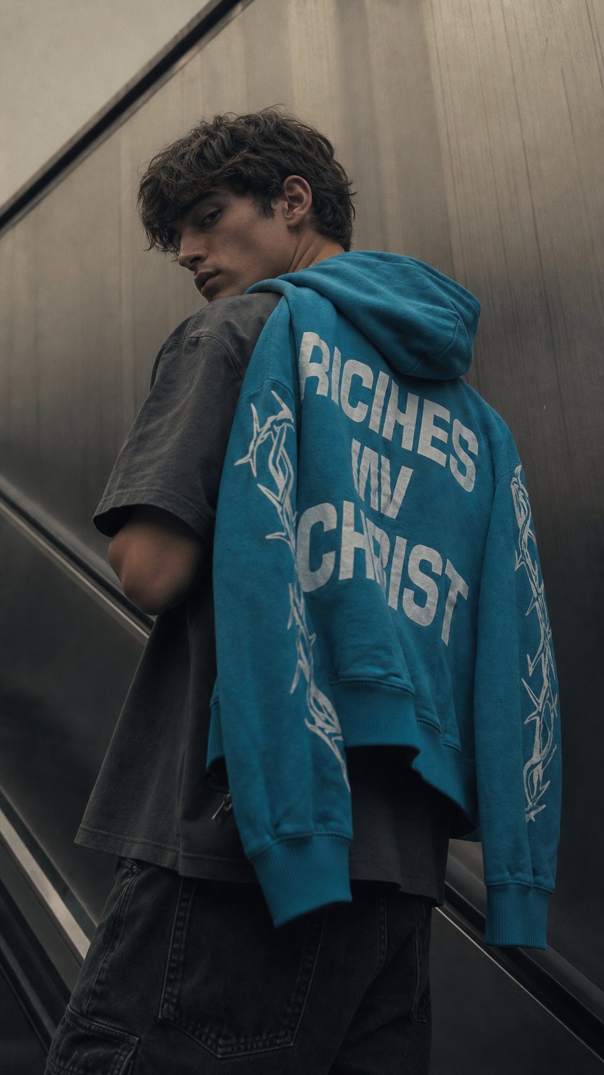 AI product shot of Riches In Christ Zip-Up Hoodie (Blue)