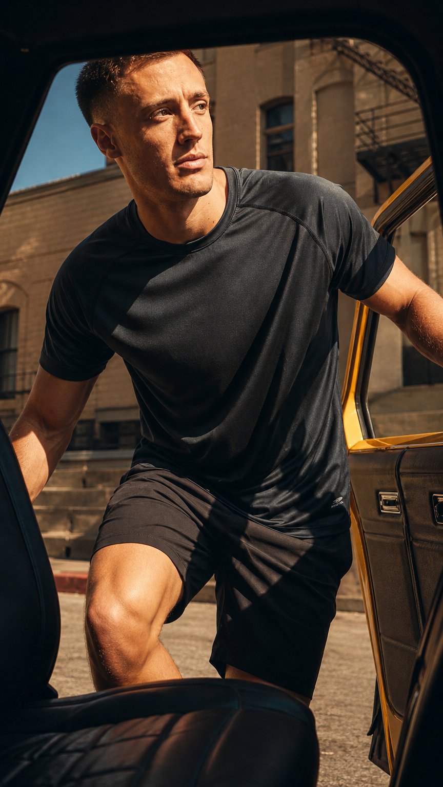 AI product shot of Kinetic - Core Black Tee