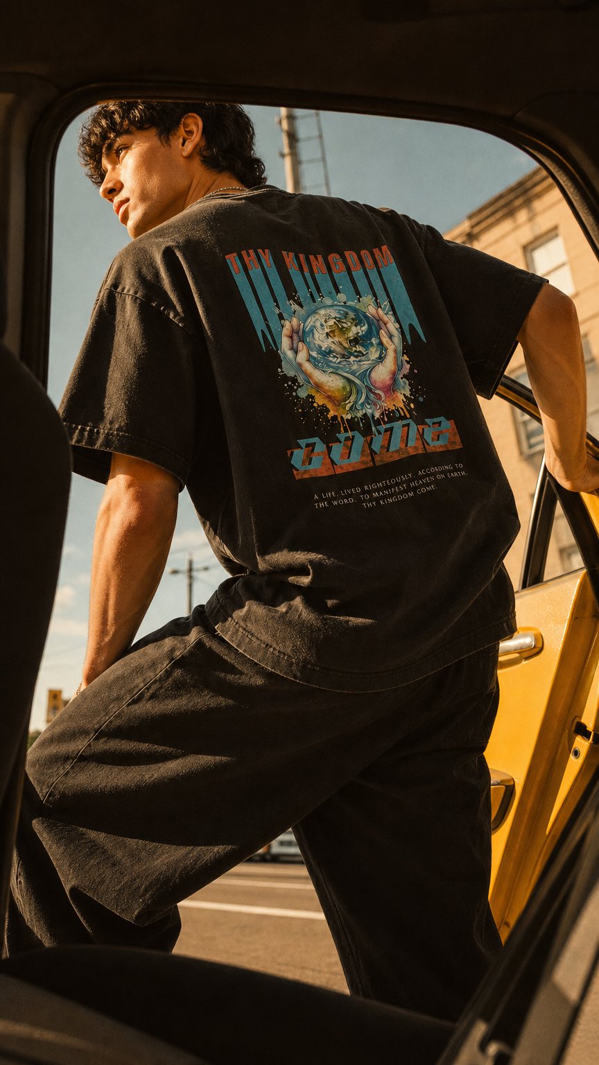 AI product shot of THY KINGDOM - (Vintage Washed Oversized Cotton T-Shirt)