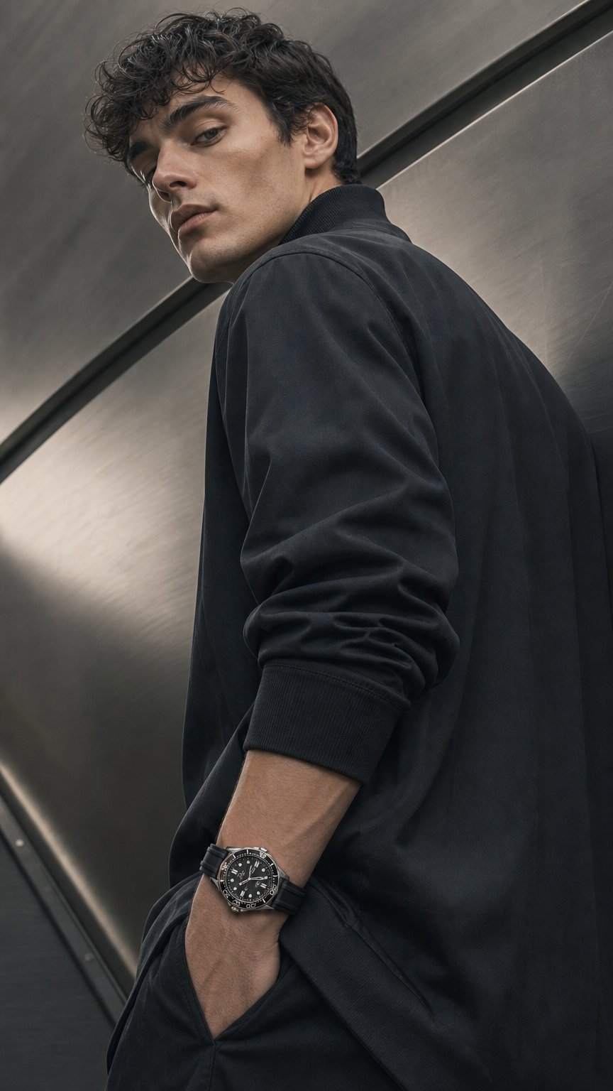 AI product shot of The Black Ocean – Luxury Timepiece Meets Minimalist Elegance
