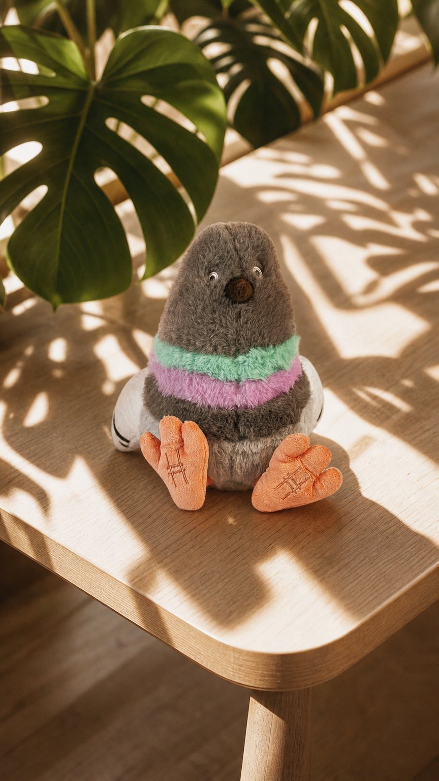 AI product shot of Pigeon Plushie