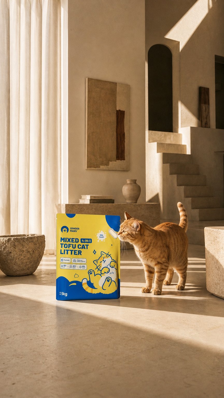 AI product shot of 4-in-1 Tofu Cat Litter - 5kg