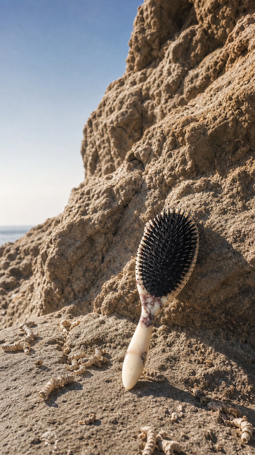 AI product shot of The Marble Hair Brush