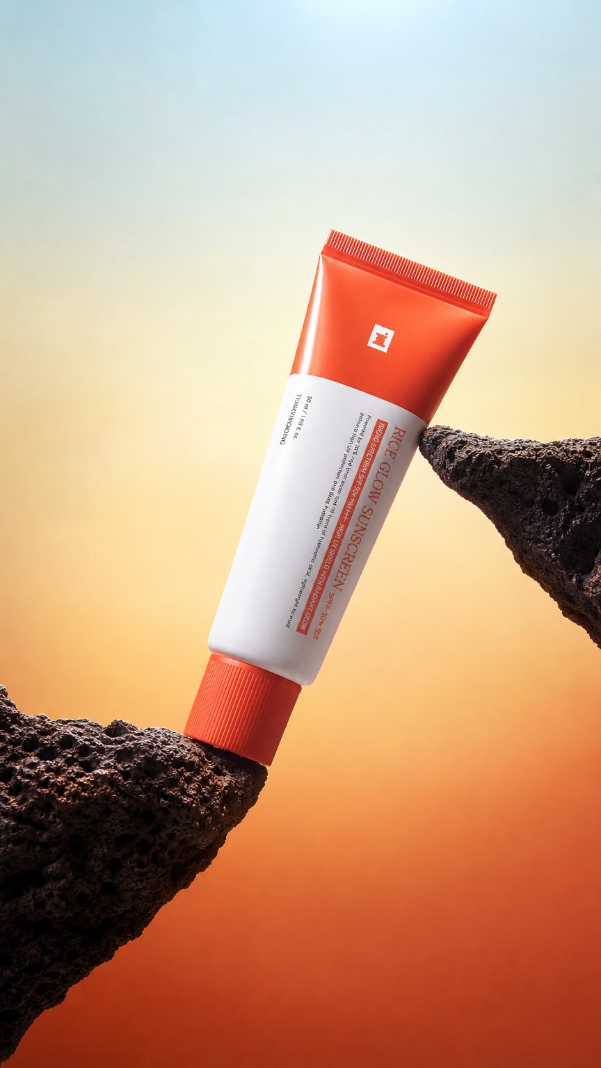 AI product shot of TOSOWOONG Rice Glow Sunscreen, SPF50+ Broad Spectrum Korean Sunscreen for Face, Dewy Finish No White Cast, Glass Skin Hydrating SPF Moisturizer with Rice Water & Hyaluronic Acid, 50ml / 1.69 fl. oz.