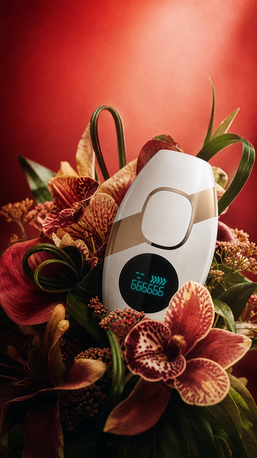 AI product shot of Laser Hair Removal Device at-Home for Women and Men Painless Permanent Facial Upper Lip Bikini Line Armpits Back Legs Arms Face Back Whole Body Remover