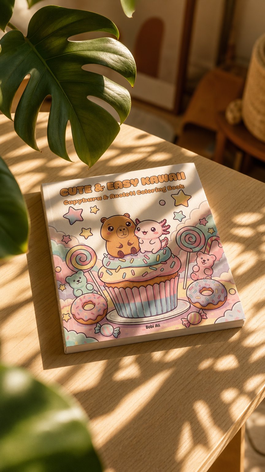 AI product shot of Cute & Easy KAWAII: Capybara & Axolotl Coloring Book (Cozy Capybara & Axolotl Adventures)