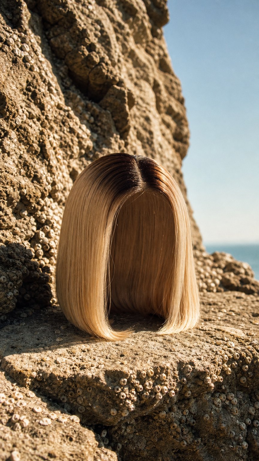 AI product shot of Soléne | Bob Wig in Blonde 613 with Brown Root Melt - 5x5 Swiss Lace Closure Wig 10"