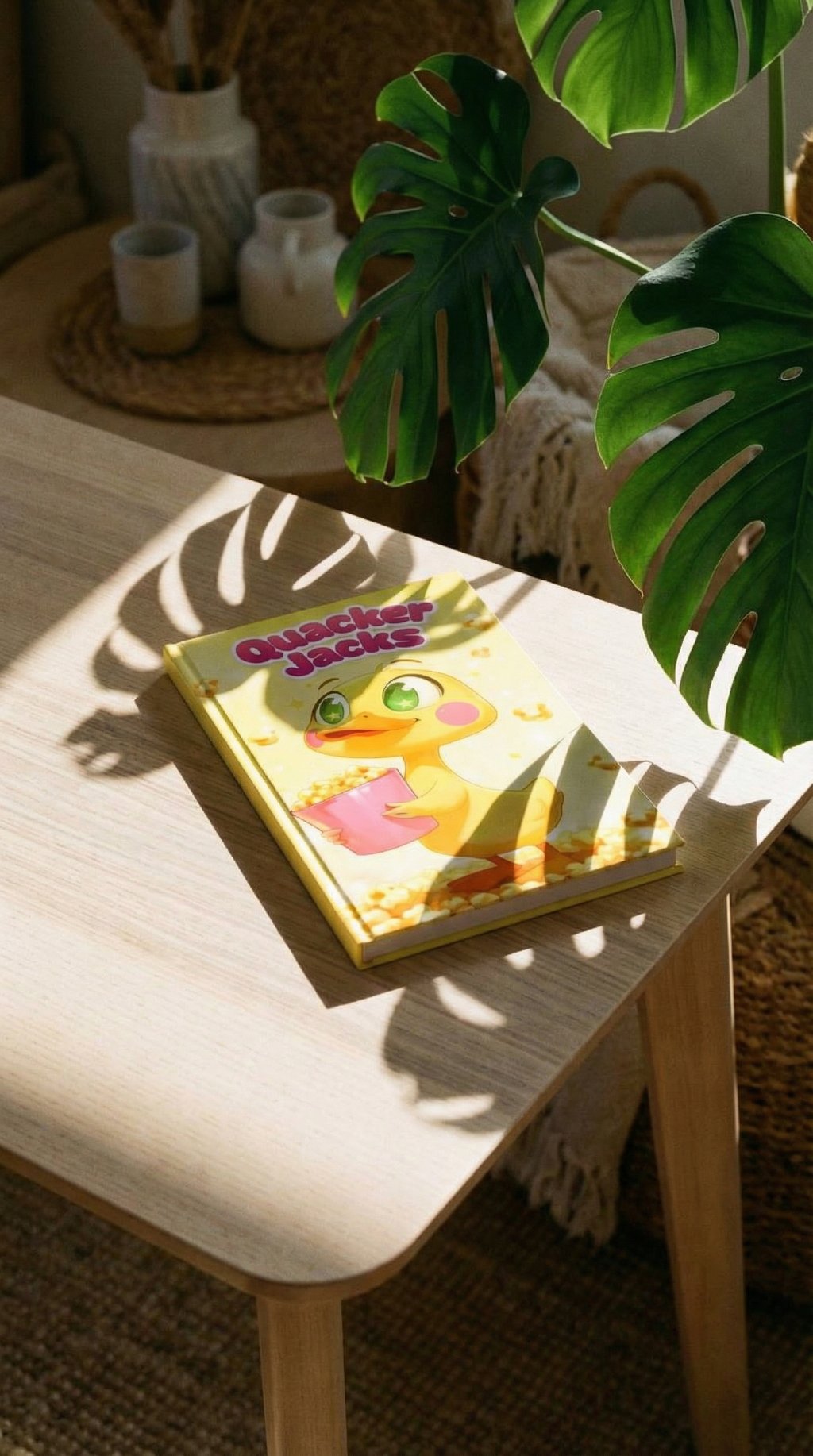 AI product shot of Kawaii Patti Duck Pastel Yellow Lined Notebook Journal