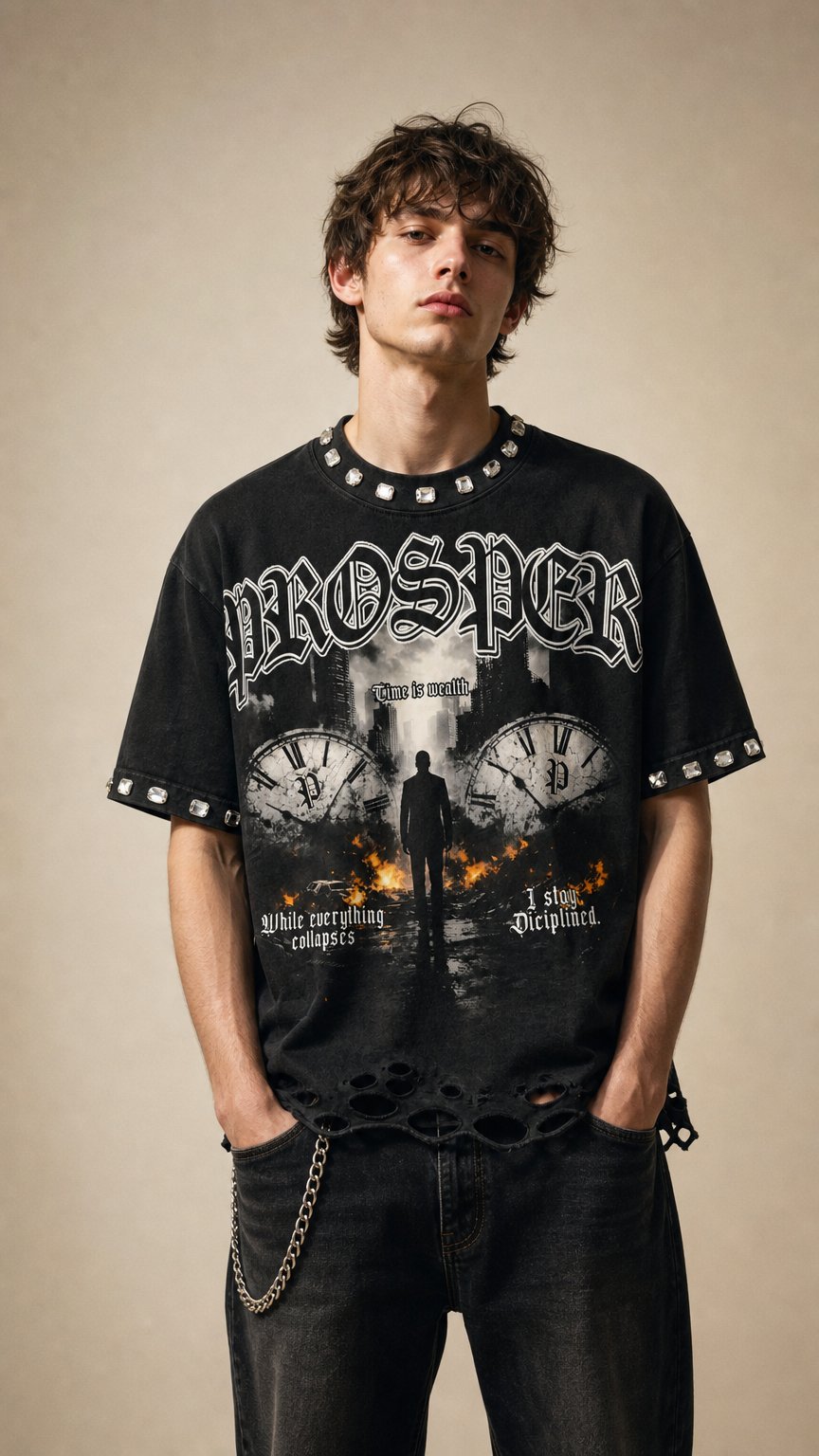 AI product shot of "CHARCOAL" TEE