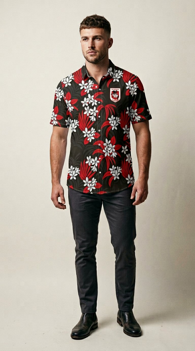 AI product shot of NRL Dragons 'Reef' Hawaiian Shirt