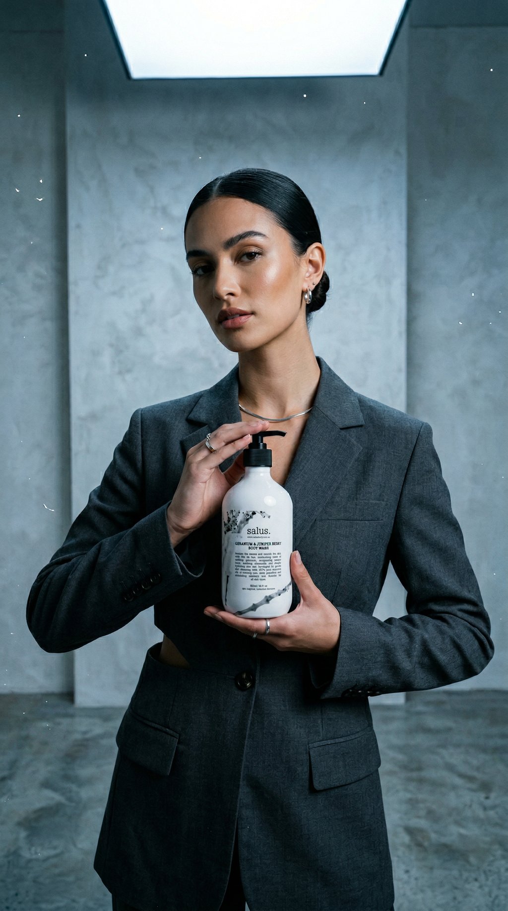 AI product shot of SALUS Geranium & Juniper Berry Body Wash (500ml)