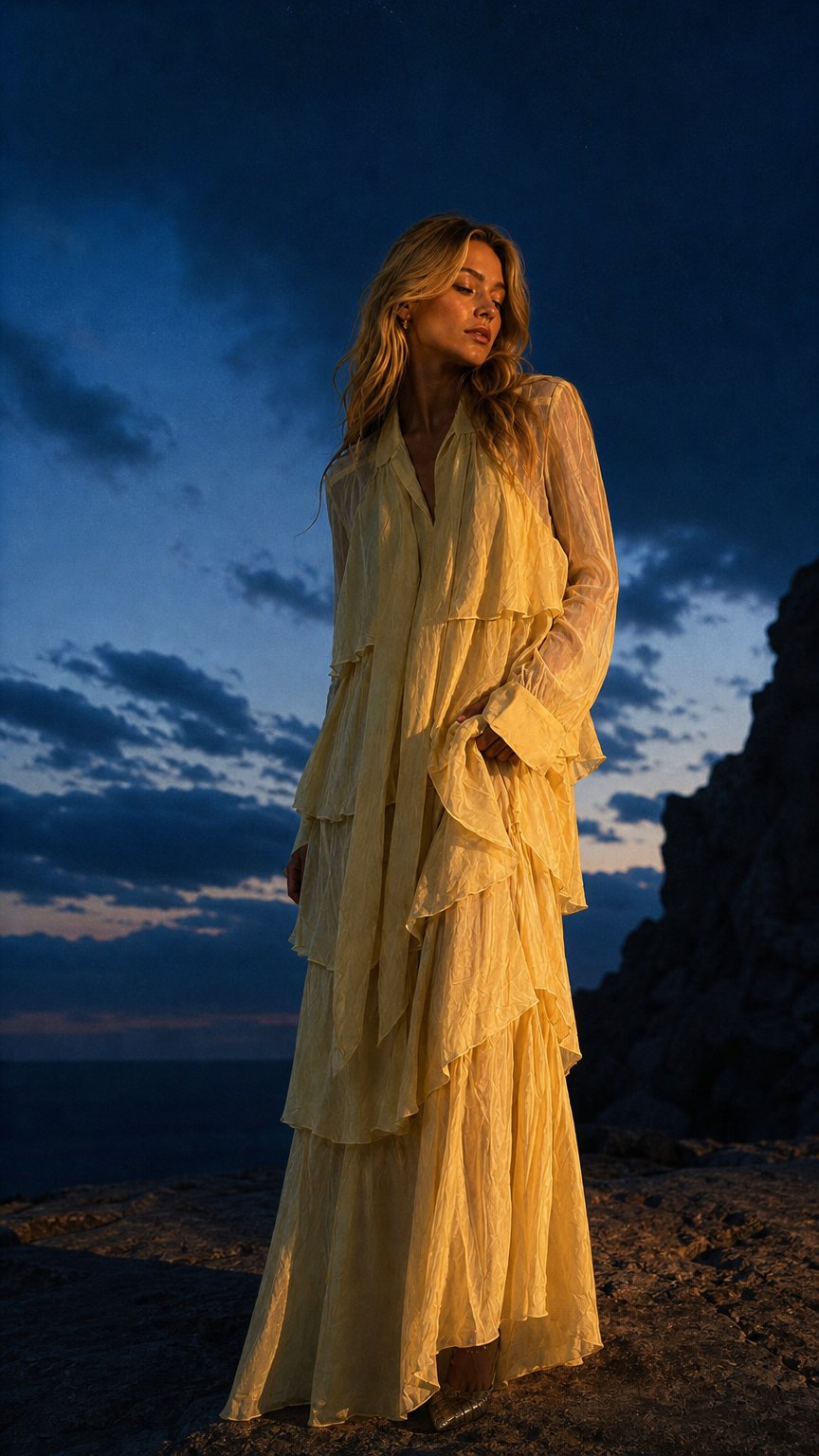 AI product shot of Veronica Tiered Tie-Neck Maxi Dress
