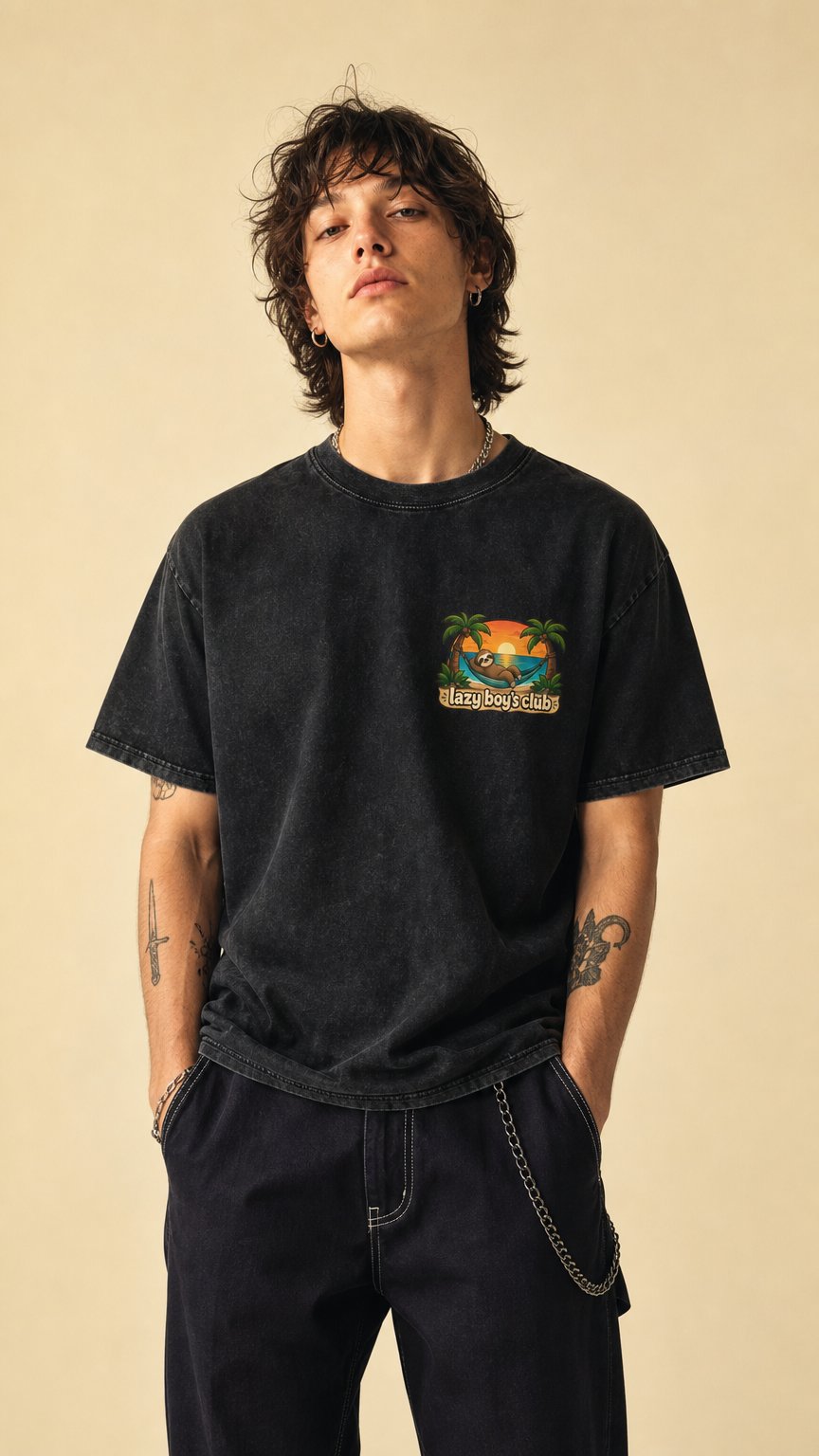 AI product shot of Lazy boy's club Snow Washed Oversized Cotton T-Shirt