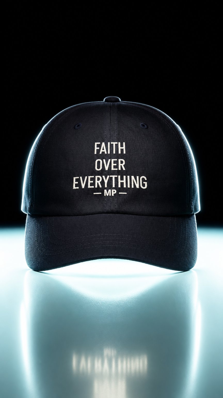 AI product shot of Faith Over Everything Dad Cap | Embroidered Navy Hat