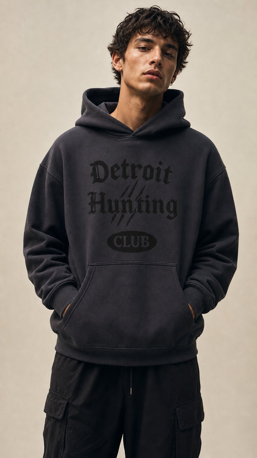AI product shot of VINTAGE BLACK HOODIE