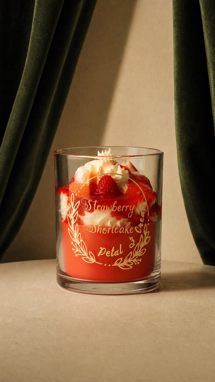 AI product shot of Strawberry Cheesecake Candle