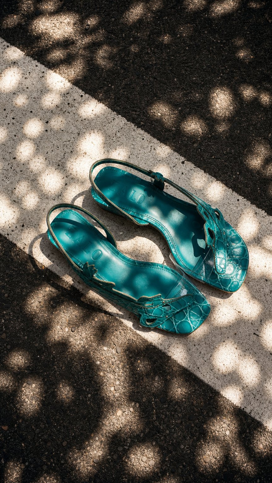 AI product shot of Ivy Croc Sandal Teal