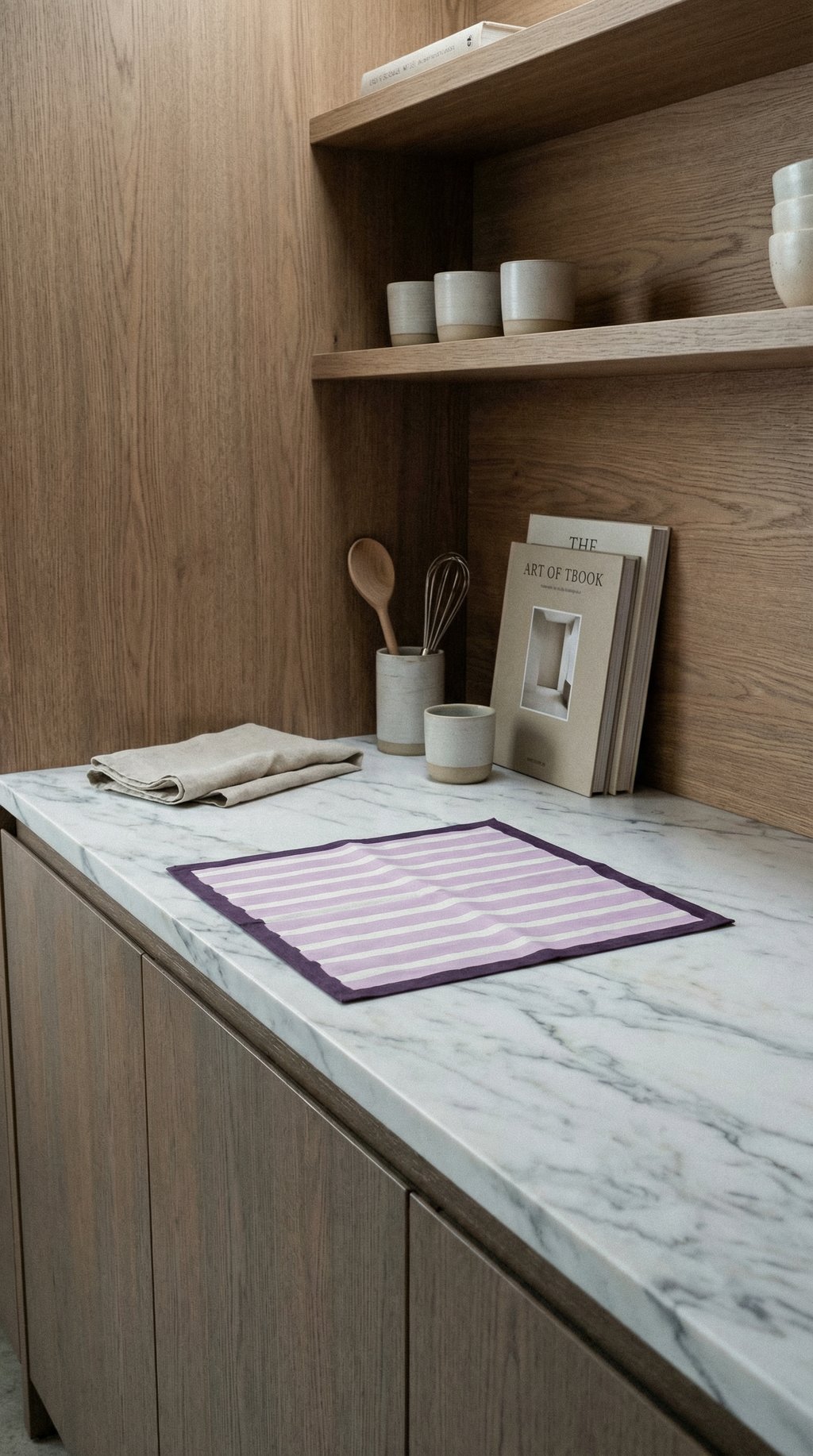 AI product shot of Block Stripe Napkins - Mauve & White
