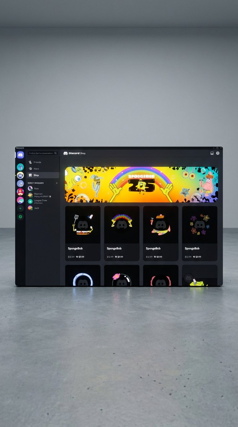 AI product shot of SpongeBob SquarePants collection of Avatar Decorations and Profile Effects