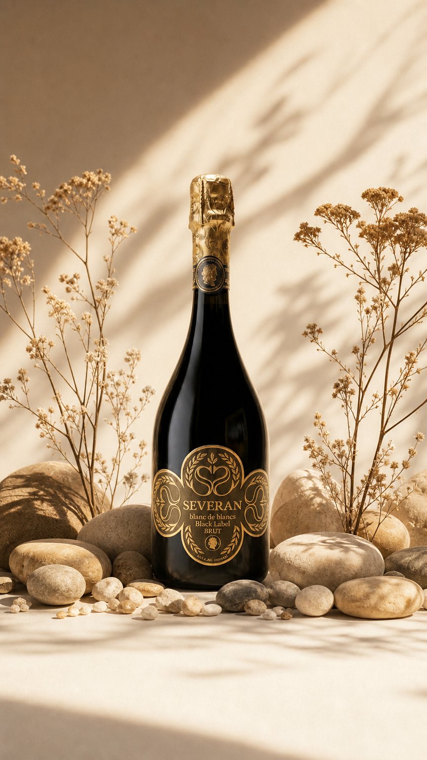 AI product shot of SEVERAN BLACK LABEL BLANC DE BLANCS BRUT