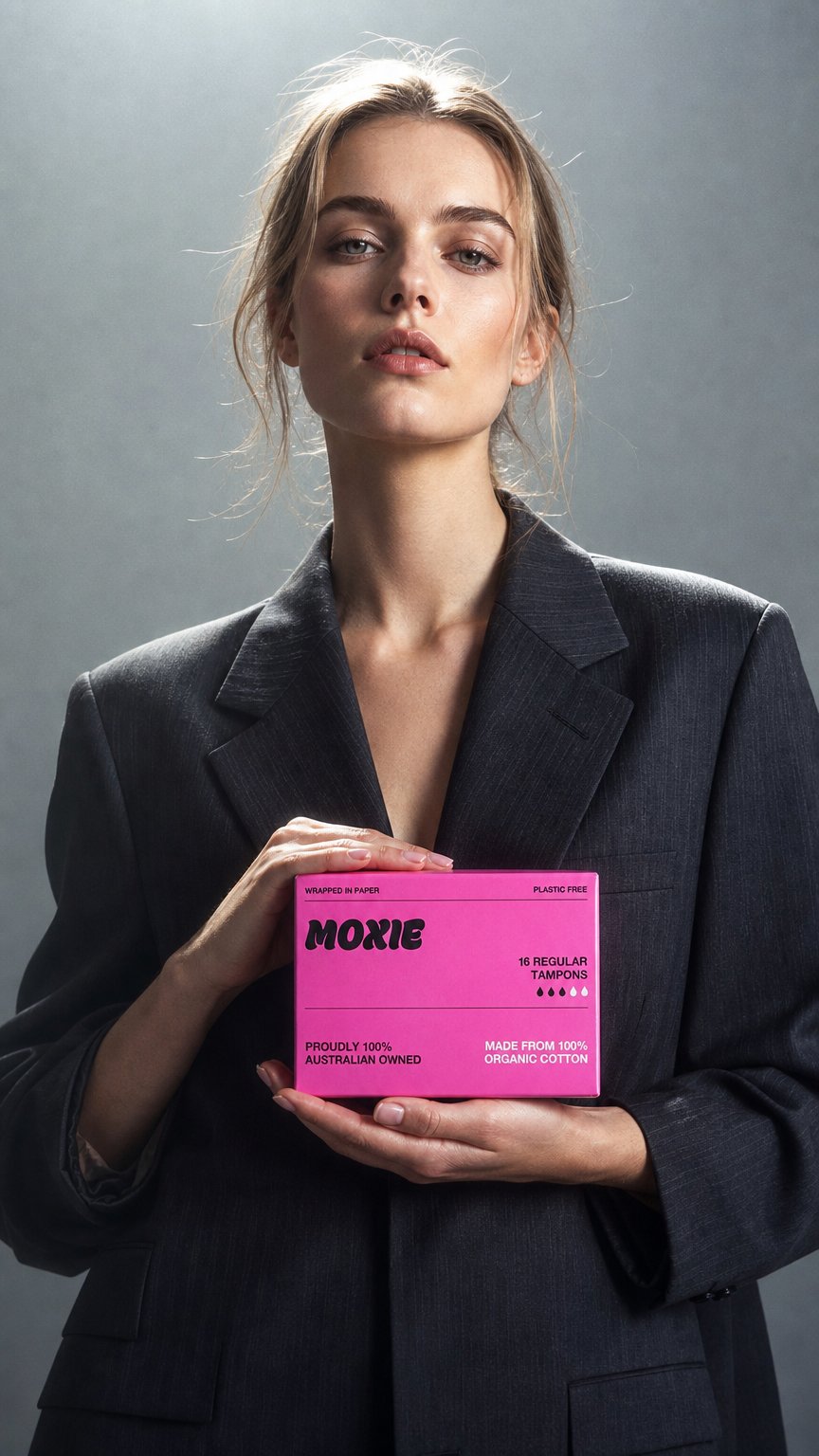 AI product shot of Moxie 100% organic cotton regular tampons 16pk