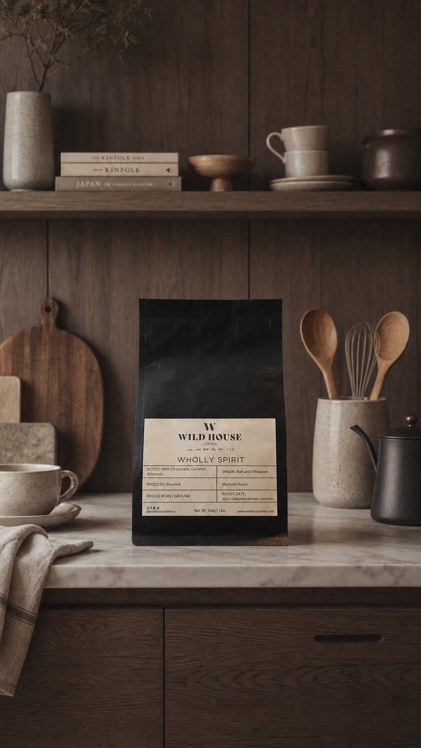 AI product shot of WHOLLY SPIRIT - ORGANIC LIGHT MEDIUM ROAST - Ethiopian & Bali