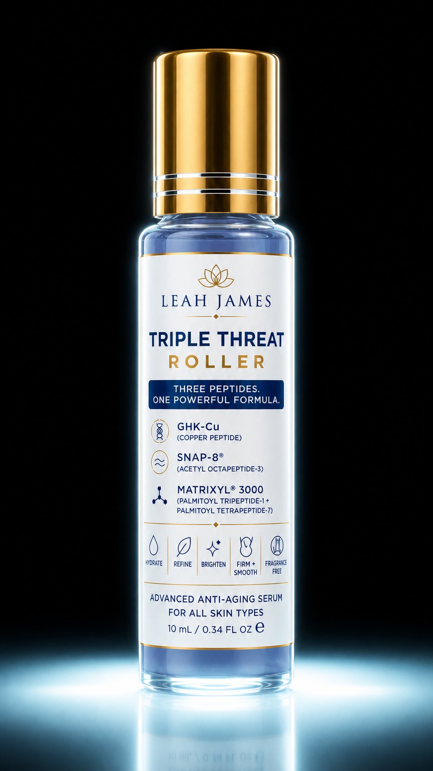 AI product shot of Triple Threat Peptide Serum Roller