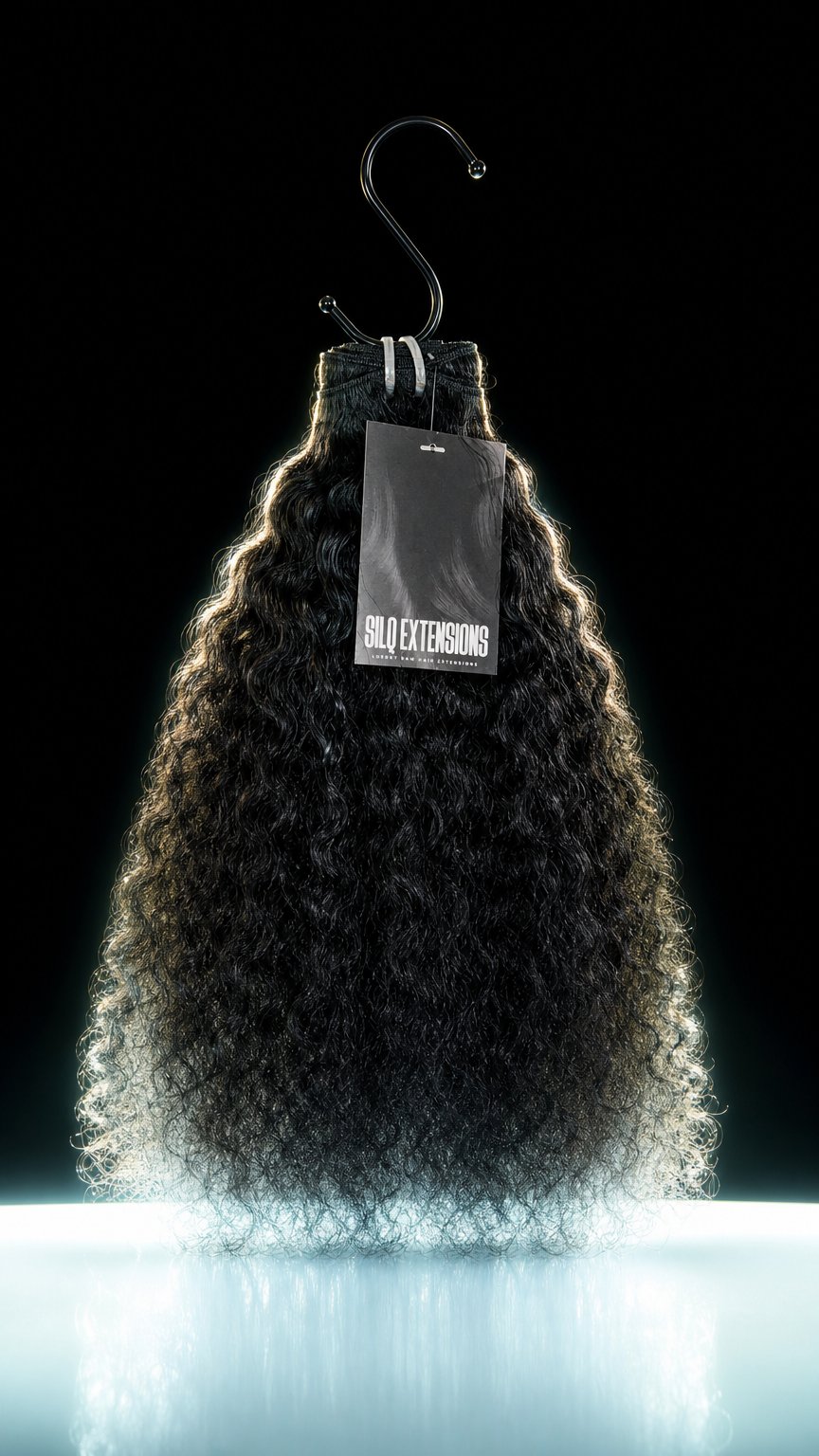 AI product shot of SILQ EXTENSIONS — Virgin Burmese Curly 3-Bundle Deal