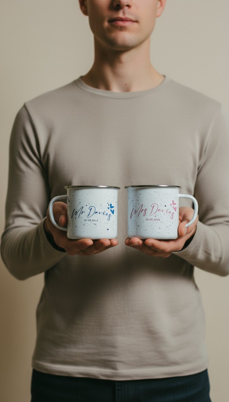 AI product shot of 10 Year Anniversary Tin & Cup Set – Personalised Gift for Couple