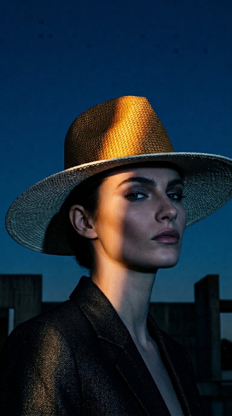 AI product shot of Willa Wide Brim Fedora Straw Hat